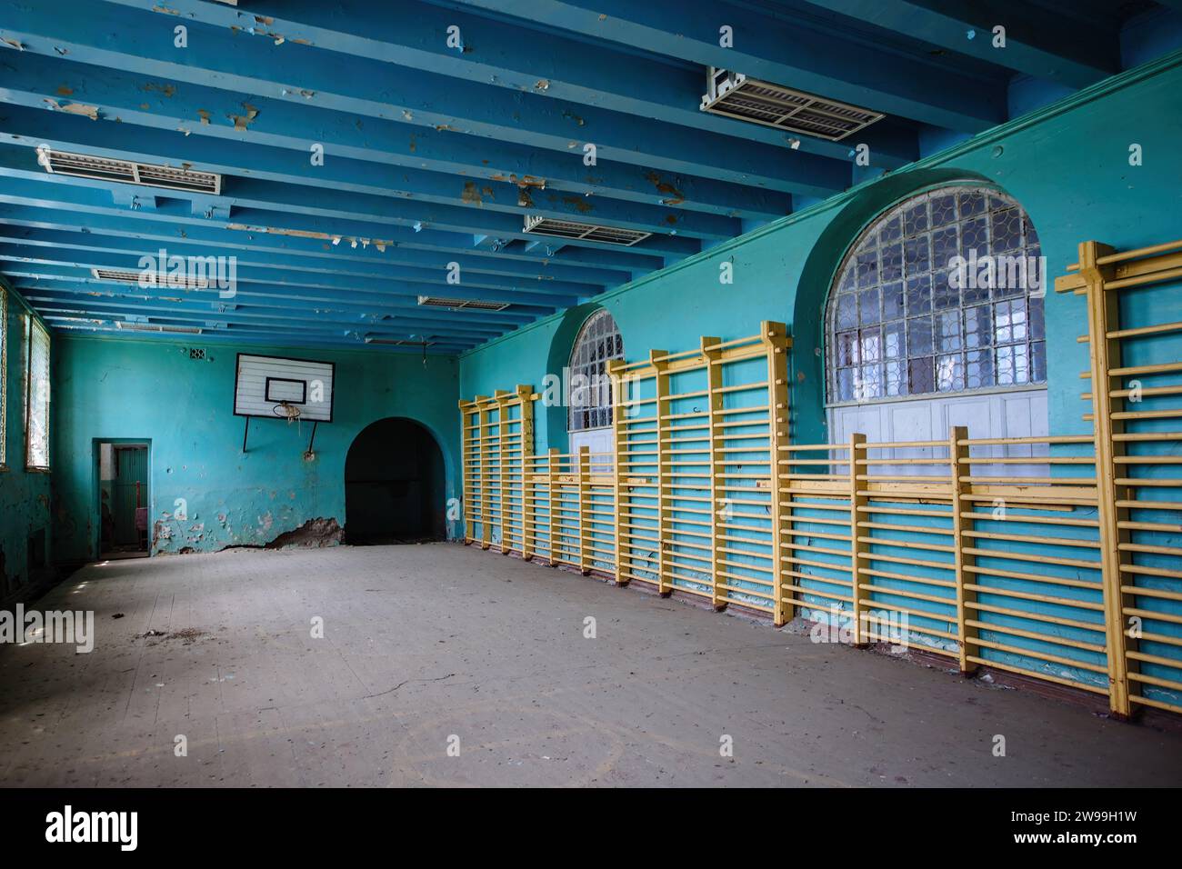 Old gymnasium in abandoned school Stock Photo Alamy