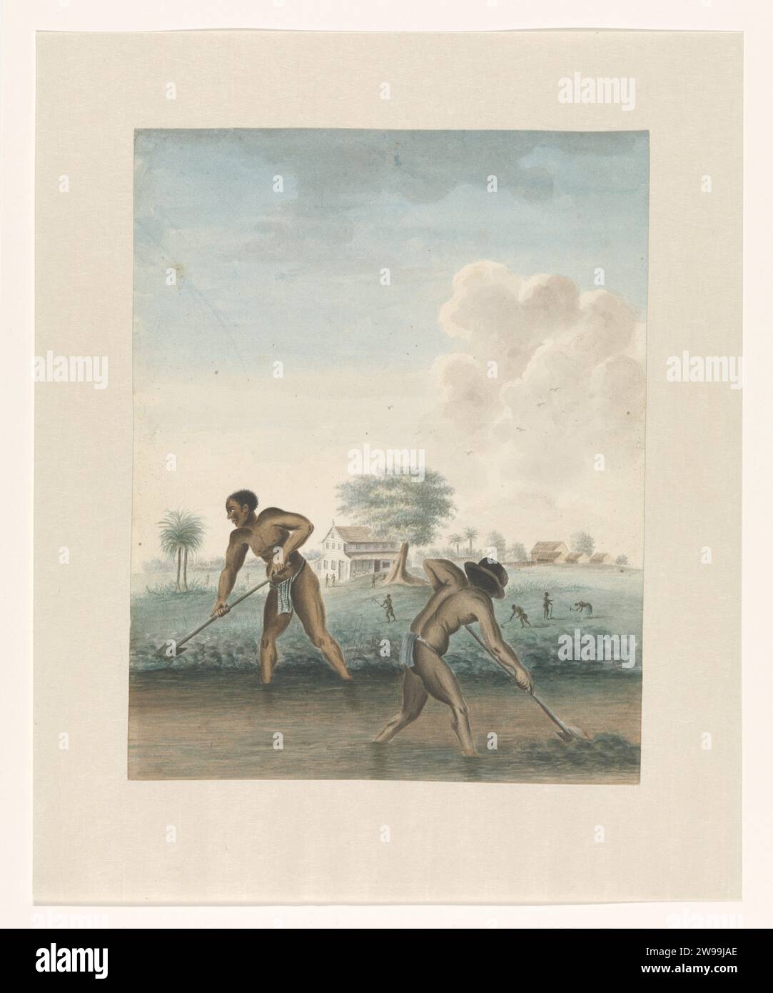 Men made to the slave work on the land, c. 1850 Two men in slavery dig