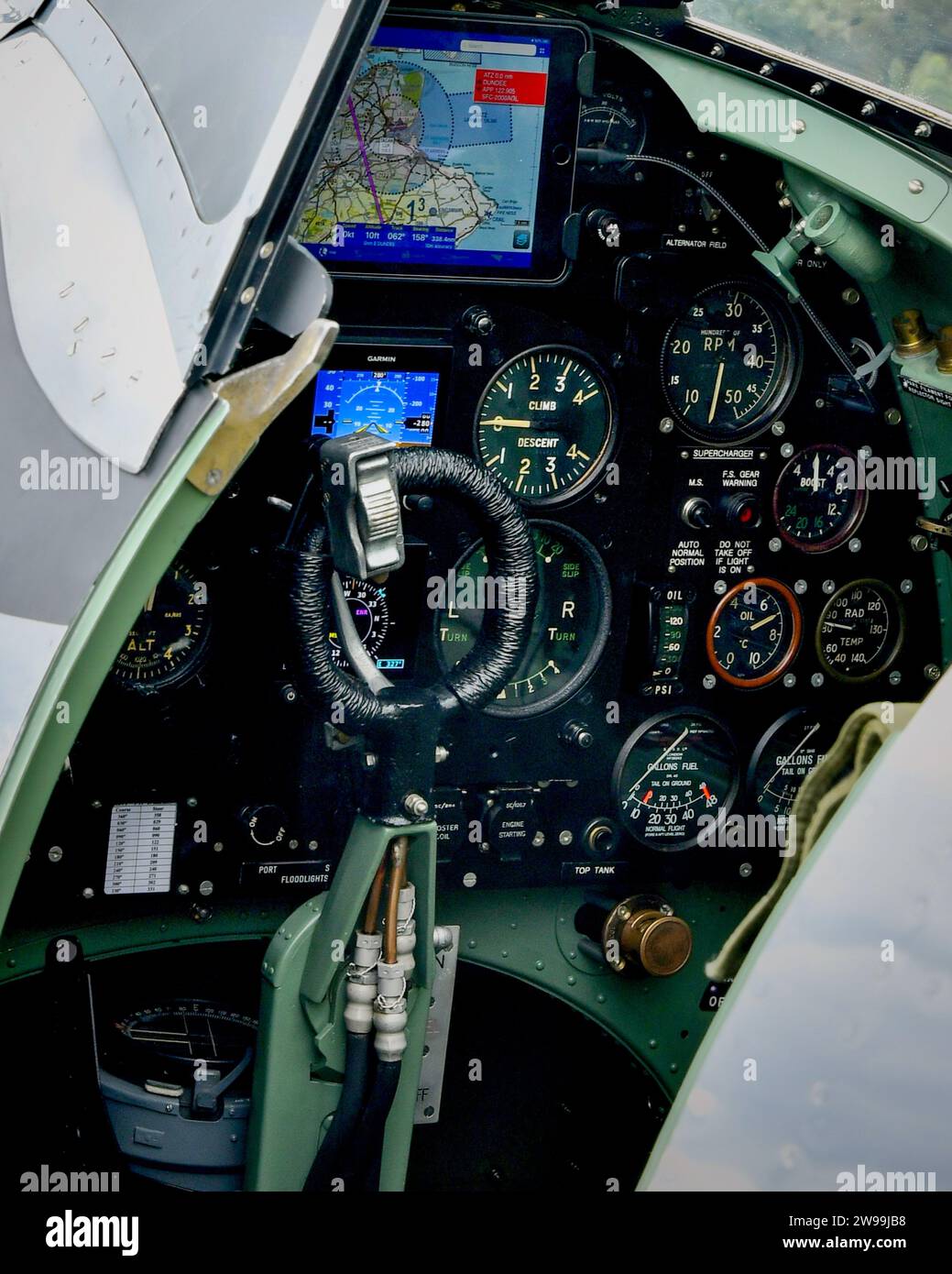 Supermarine Spitfire Mk.IX  The Silver Spitfire G-IRTY MJ271 Instrument Panel At Dundee Airport, Scotland, United Kingdom Stock Photo