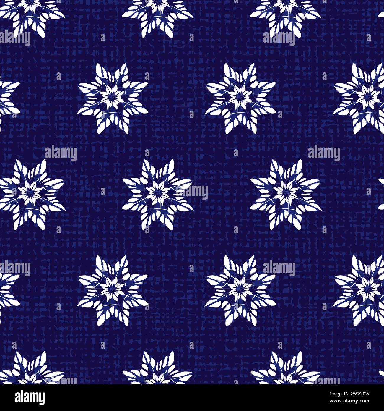 Vector blue abstract snowflake stars seamless background 05. Suitable for textile, gift wrap and wallpaper. Stock Vector