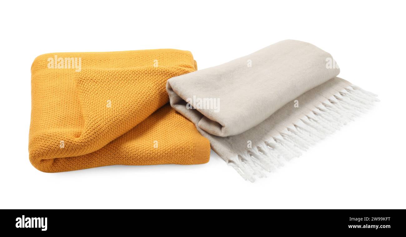 Two soft warm blankets isolated on white Stock Photo