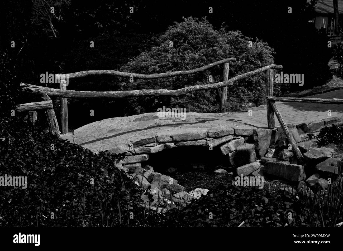 Small wooden bridge, Peddler's Village , Lahaska, Bucks County, PA ,USA Stock Photo