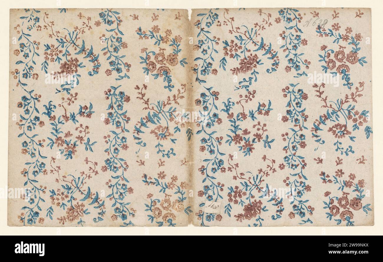 Leaf with lanes pattern with flower branches between flower vines ...