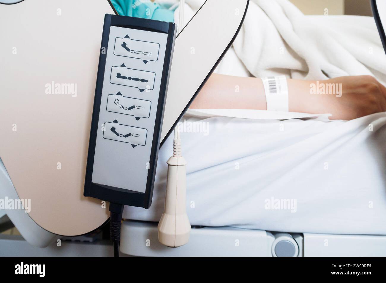 Remote control button of patient bed in the hospital Stock Photo