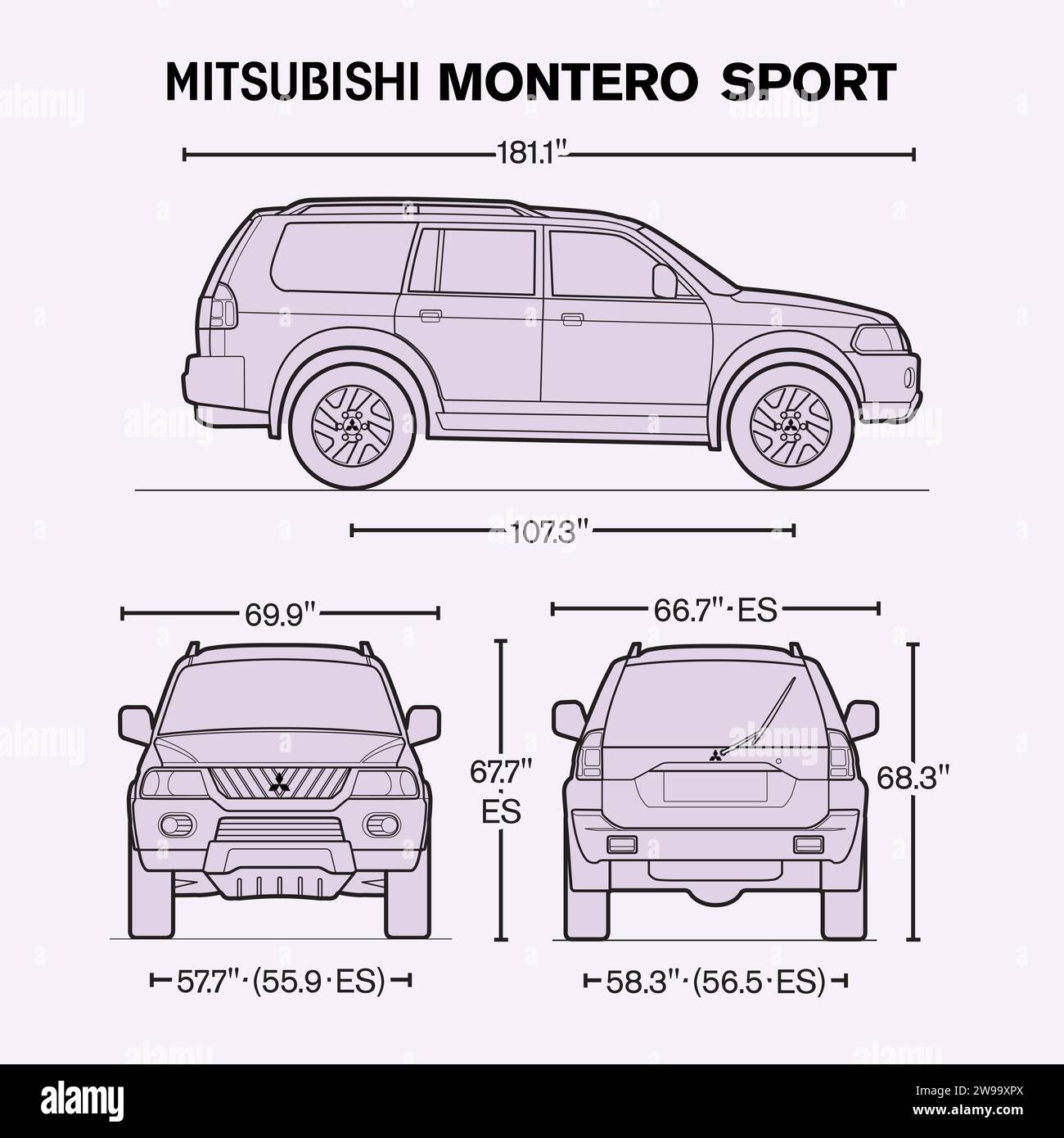 2003 Mitsubishi Montero Sport car blueprint Stock Vector Image & Art