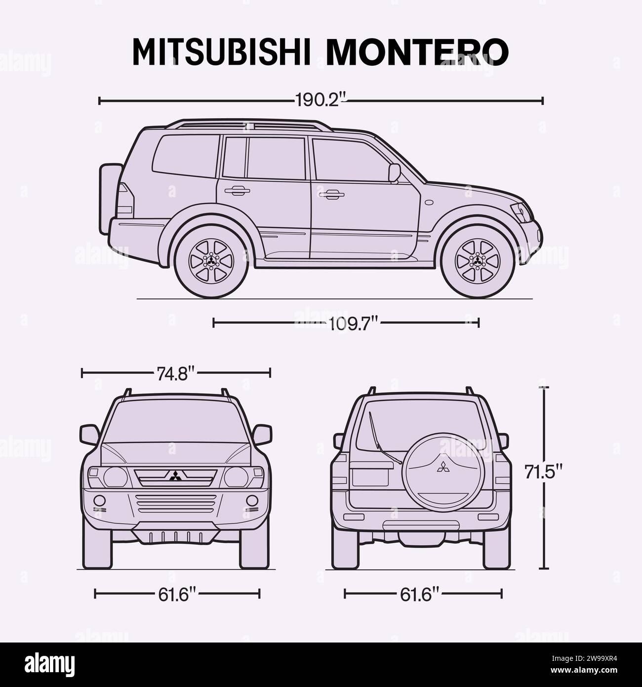 2003 Mitsubishi Montero car blueprint Stock Vector
