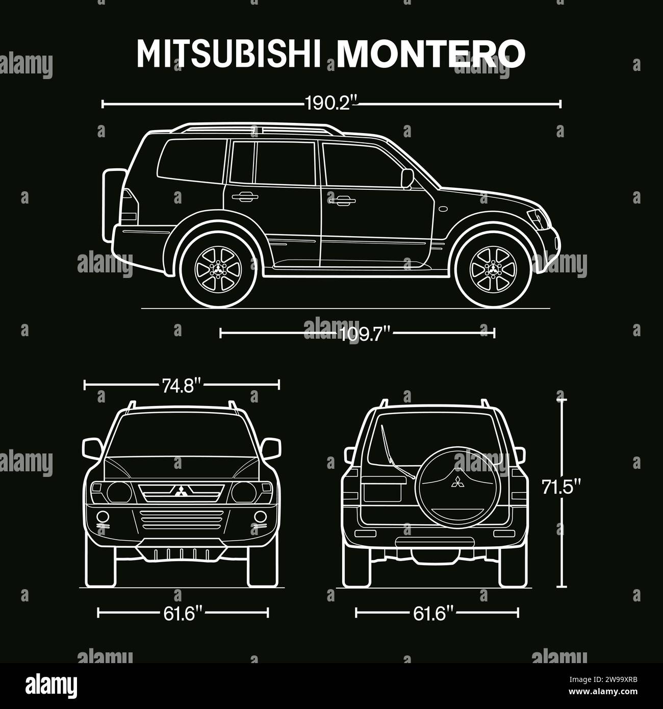 2003 Mitsubishi Montero car blueprint Stock Vector