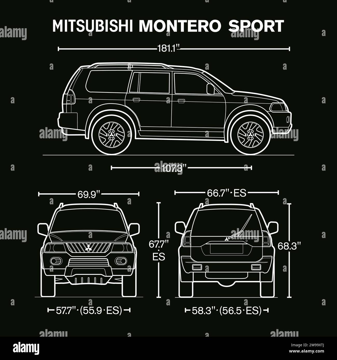 2003 Mitsubishi Montero Sport car blueprint Stock Vector Image & Art