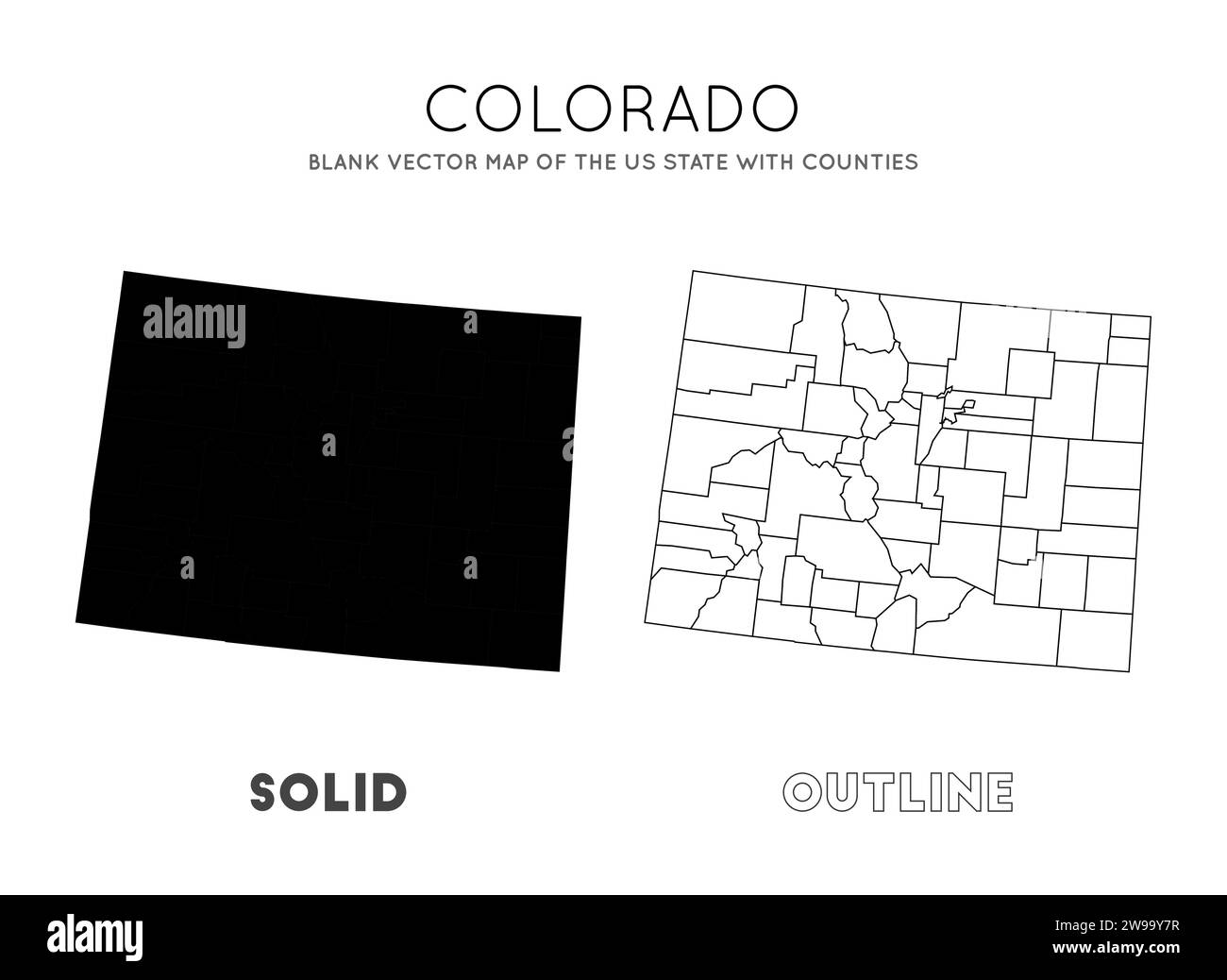 Colorado map. Blank vector map of the Us State with counties. Borders