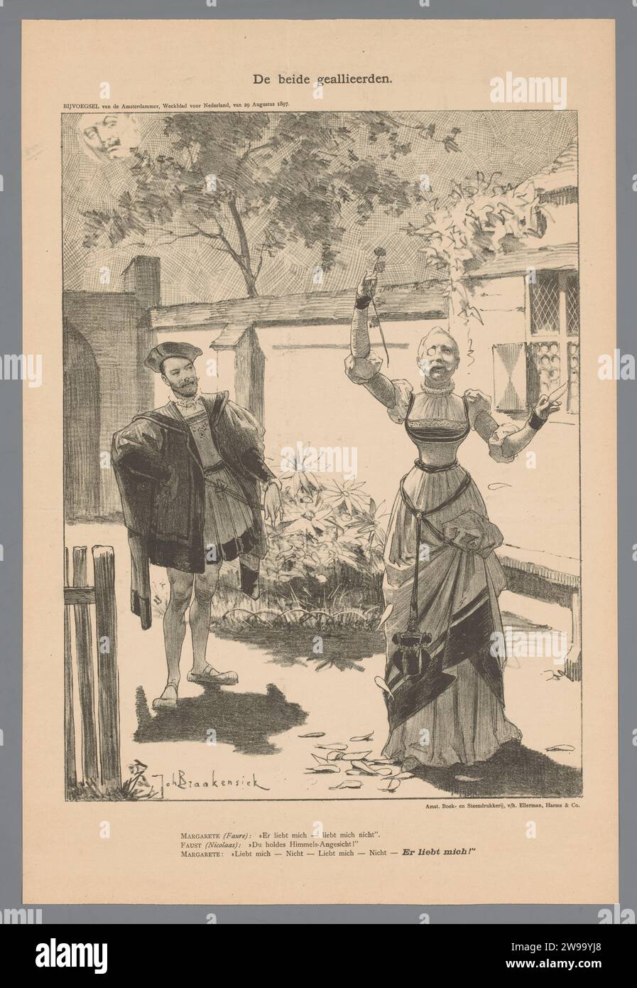 Both Allies, Johan Braakensiek, 1897   Amsterdam paper  historical persons. political caricatures and satires. alliance, league, union, foedus. names of literary characters. female literary characters. (scenes from) specific works of literature: Goethe, Faust Stock Photo