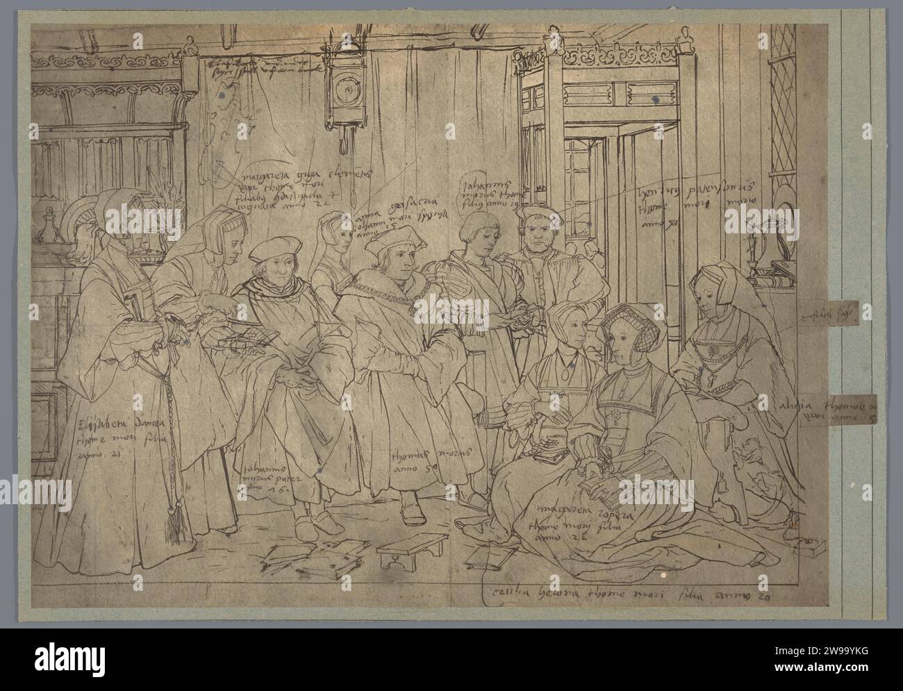 Photo production of a preliminary study by Hans Holbein de Jonge, representing the family of Thomas More, c. 1875 - c. 1900 photograph  Europe cardboard. photographic support carbon print family life at home. interior of the house Europe Stock Photo