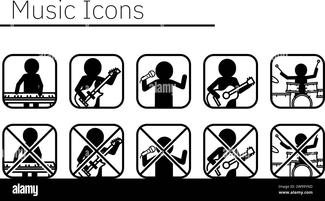 Icons for playing musical instruments and playing prohibited