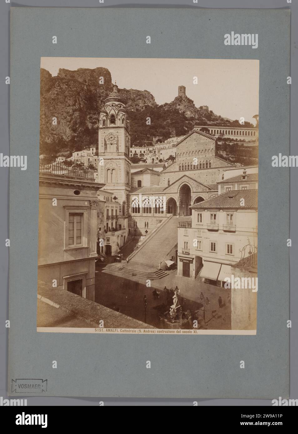 Cathedral of Amalfi, Giacomo Brogi (Attributed to), 1864 - 1881 photograph  Amalfi paper. cardboard albumen print church (exterior) S. Andrea. Amalfi Stock Photo