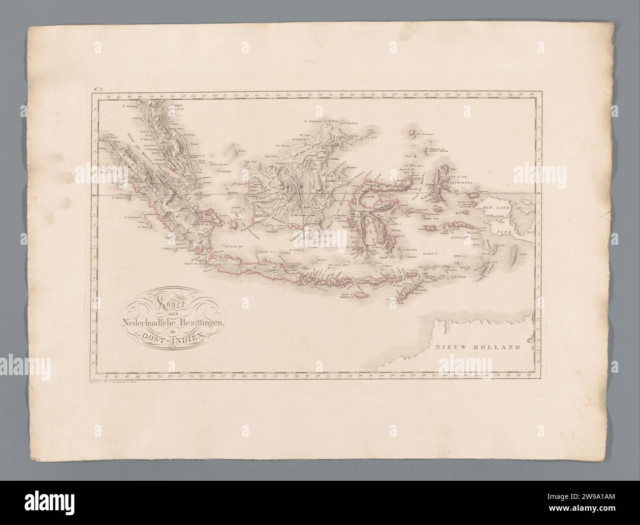 Map of Indonesia, with Sumatra, Borneo, Celebes and part of Malaysia, C. van Baarsel and Son, 1818 print Numbered at the top right: I. The Hague paper engraving maps of separate countries or regions Indonesia Stock Photo