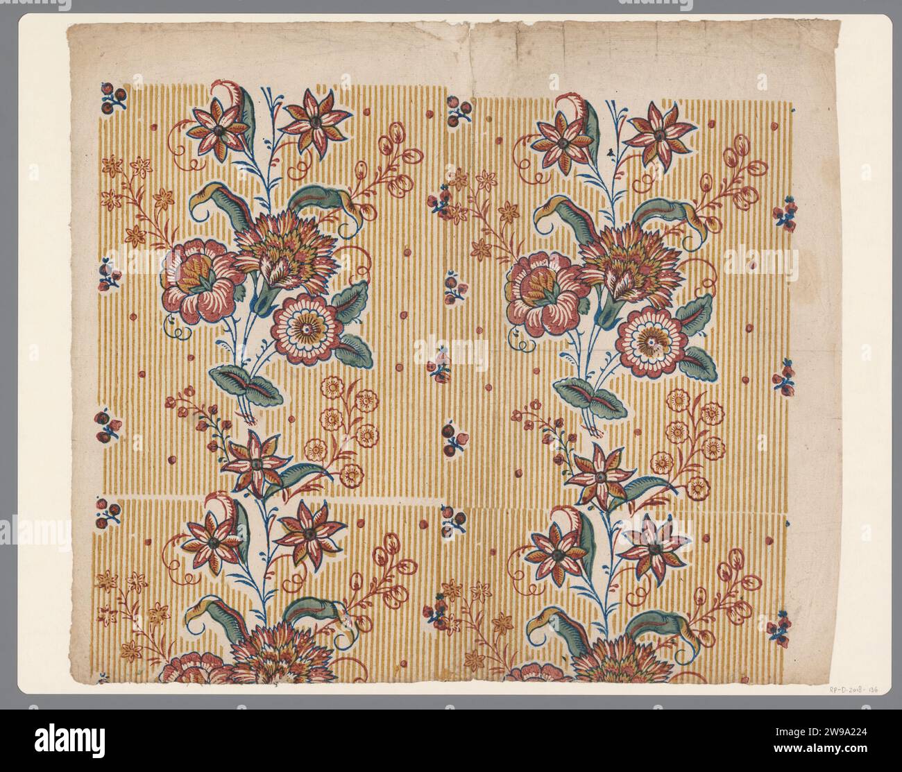 Leaf with lanes pattern of flowers on Streen Fond, Anonymous, c. 1700 ...