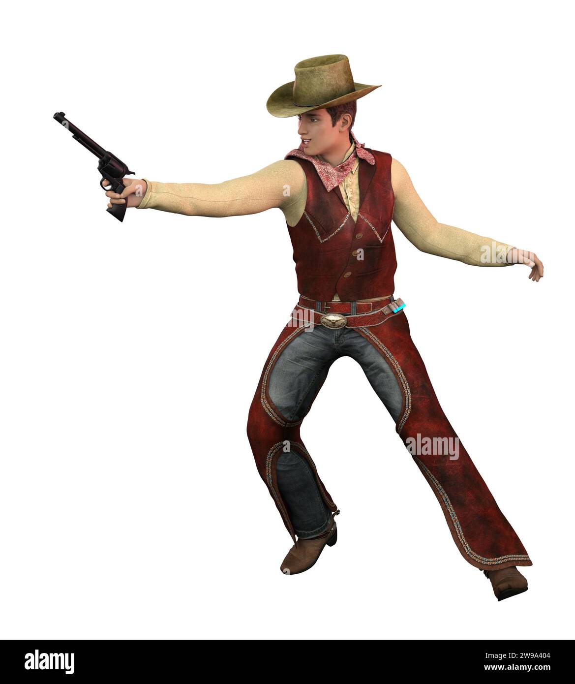 Young man wearing cowboy outfit, 3D Illustration. Stock Photo