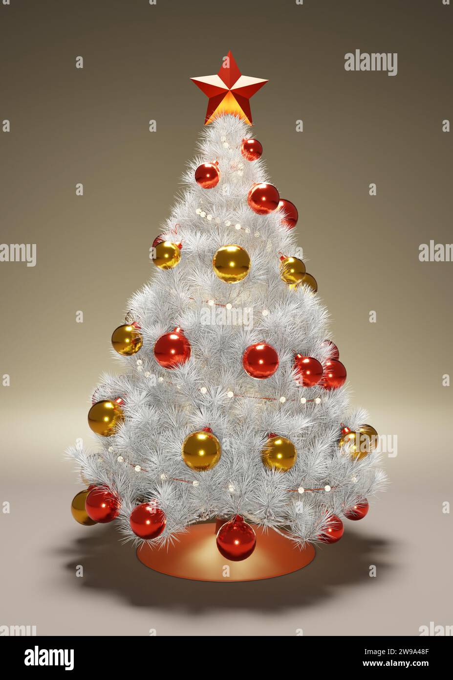 Festive decorations on a branch of a Christmas tree, red and gold balls ...