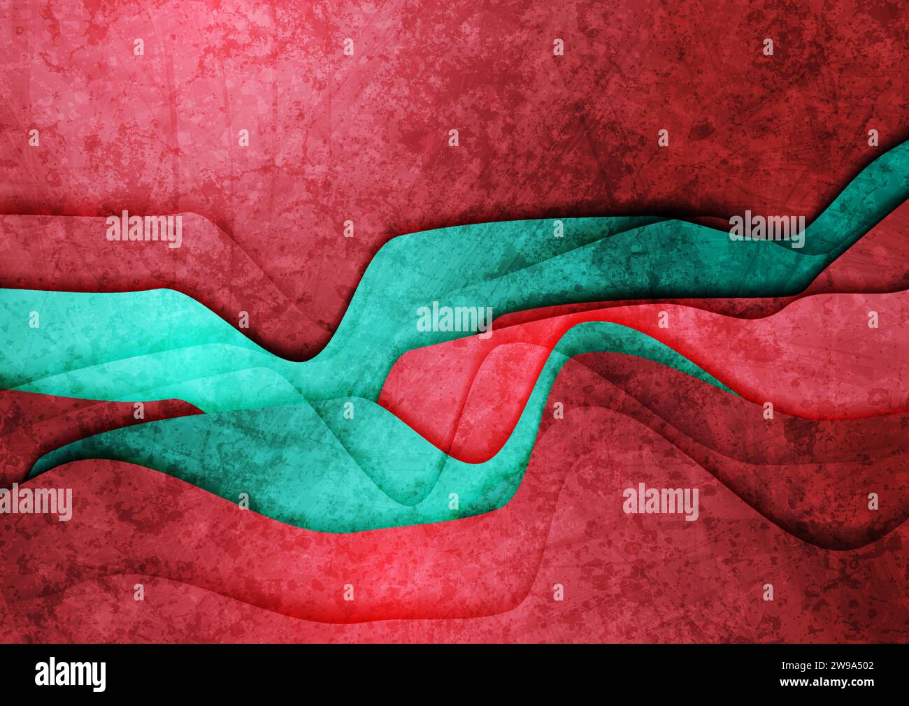 Red and cyan refracted waves abstract grunge background. Vector retro ...