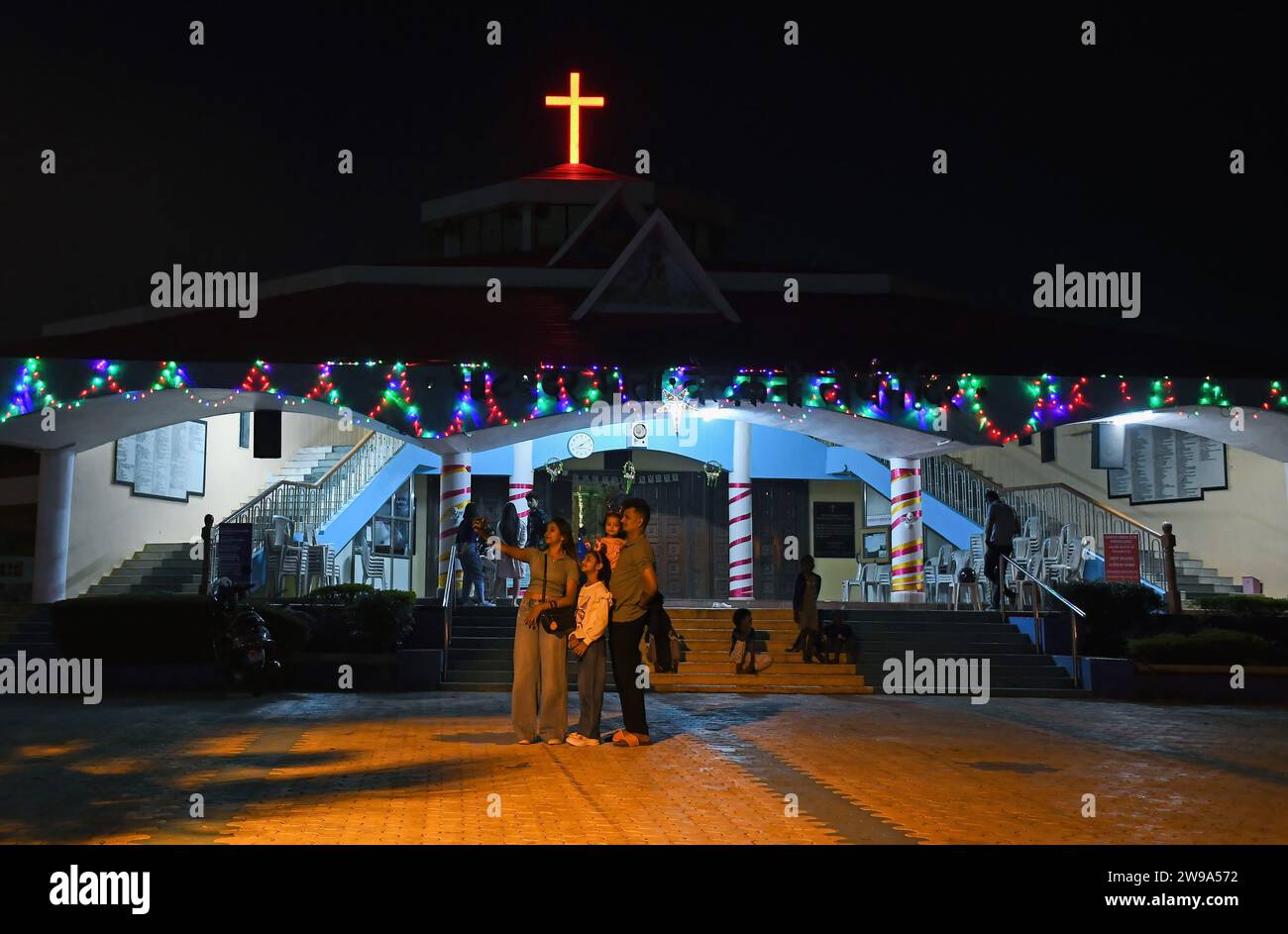 Christmas tree ornaments decorative material celebrating Christmas Festival  kept for sell in shop at Borivali Mumbai Stock Photo - Alamy