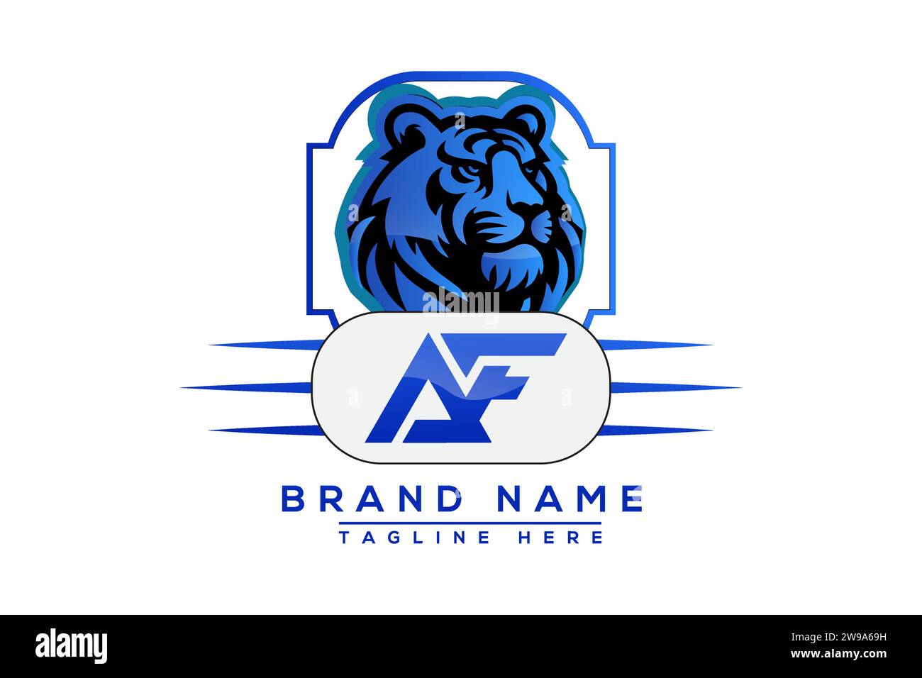 AF Tiger logo Blue Design. Vector logo design for business. Stock Vector