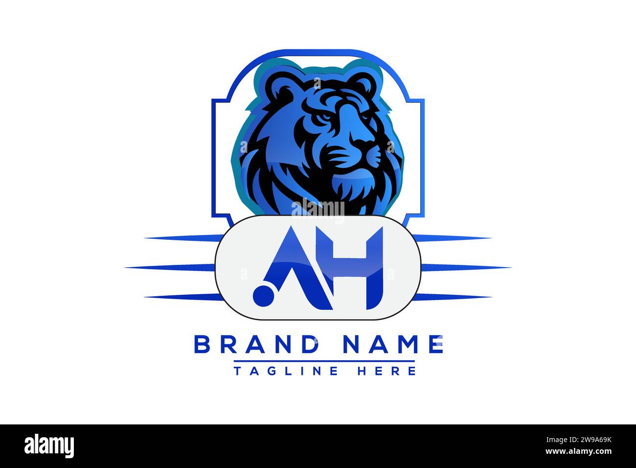 AH Tiger logo Blue Design. Vector logo design for business. Stock Vector