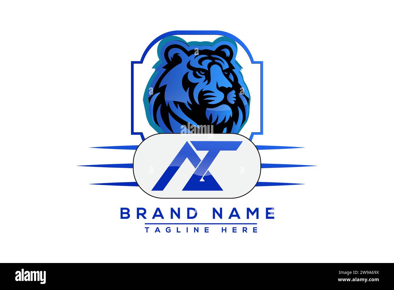 AT Tiger logo Blue Design. Vector logo design for business. Stock Vector