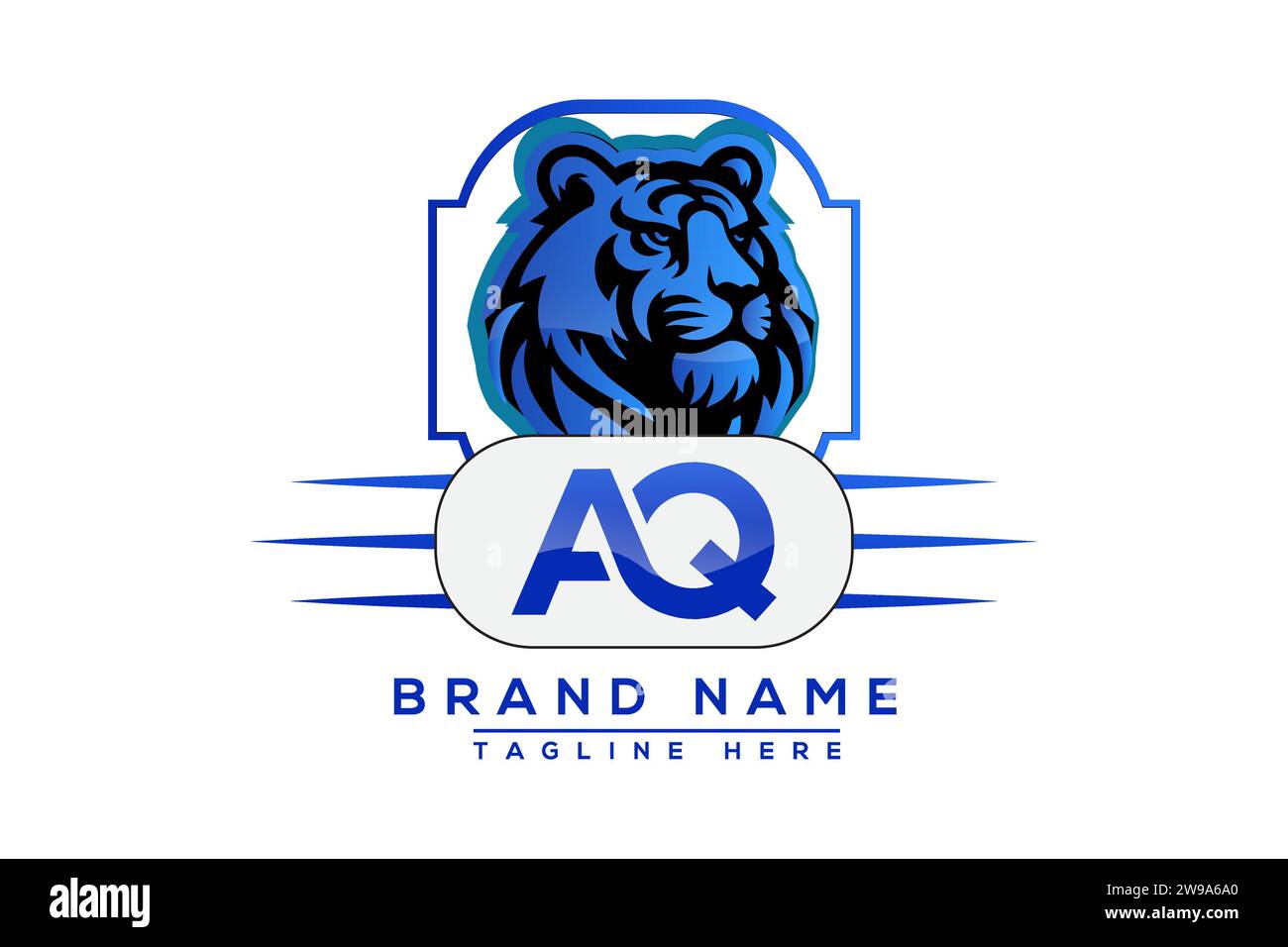 AQ Tiger logo Blue Design. Vector logo design for business. Stock Vector