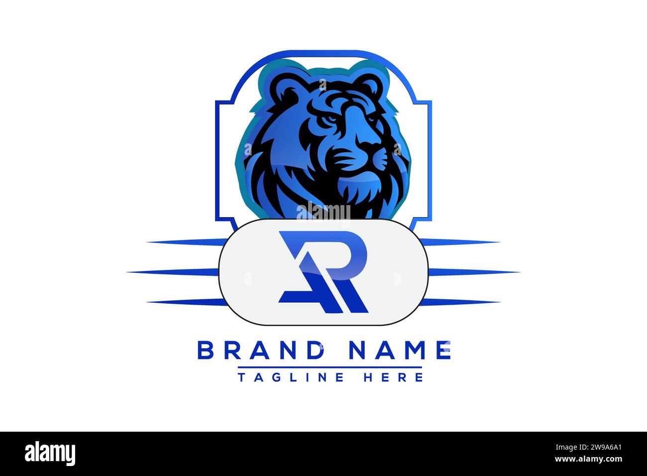 AR Tiger logo Blue Design. Vector logo design for business. Stock Vector