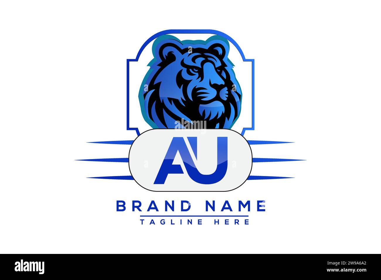 AU Tiger logo Blue Design. Vector logo design for business. Stock Vector