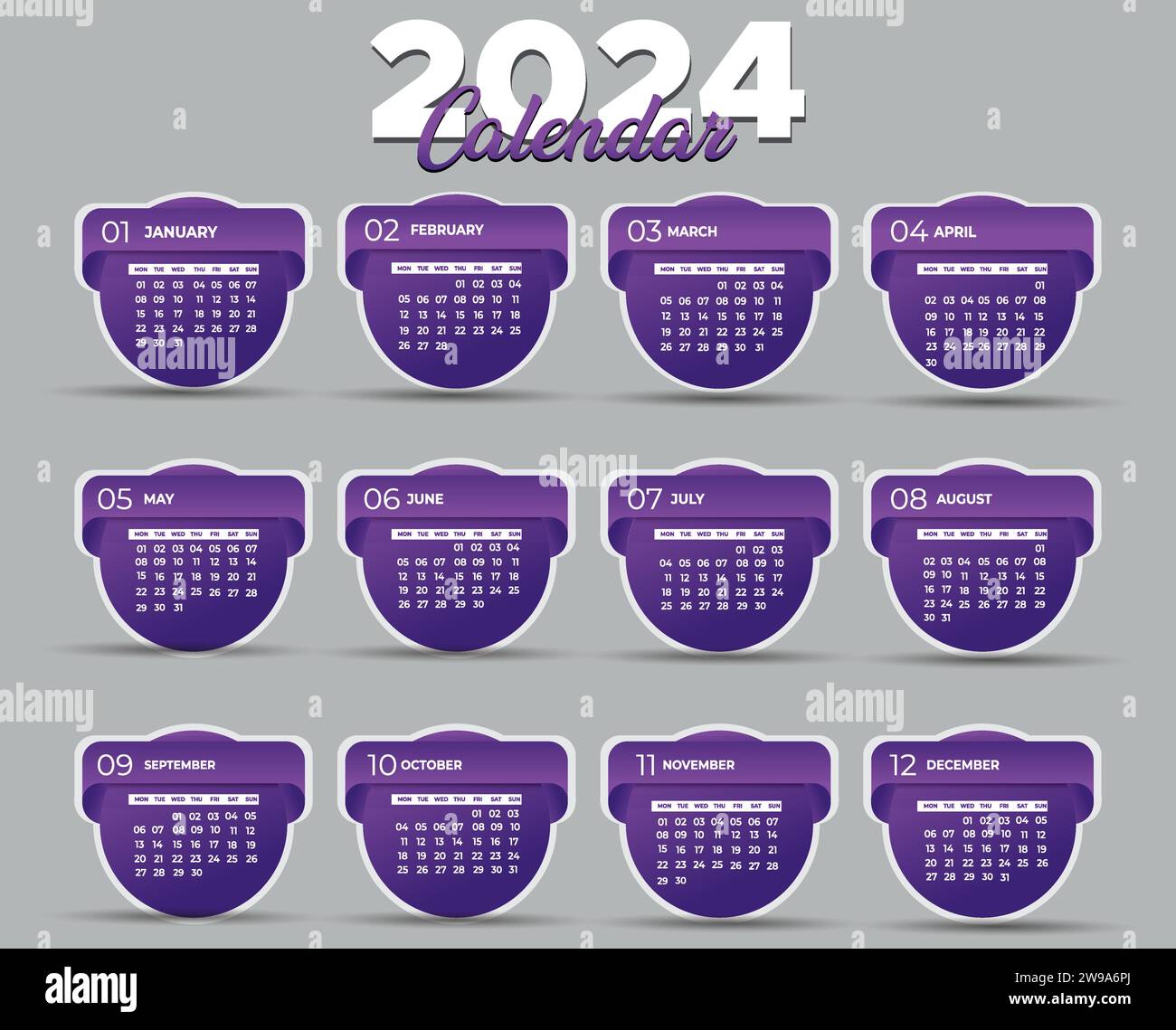 Calendars 2025 Modern Layout Vector Illustration. Week starts on Monday