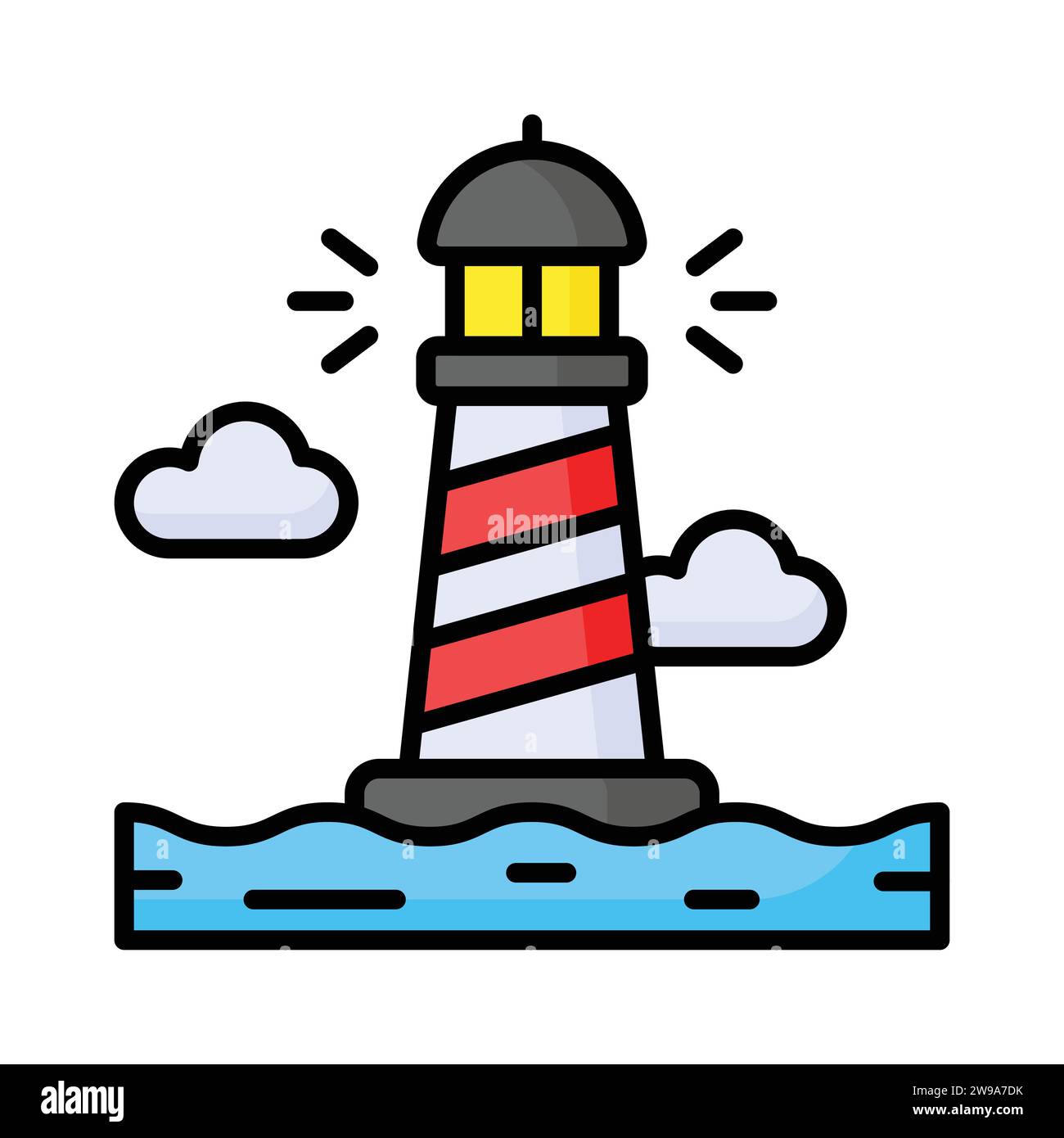 A tower containing a beacon light to warn or guide ships at sea, well designed icon of lighthouse Stock Vector