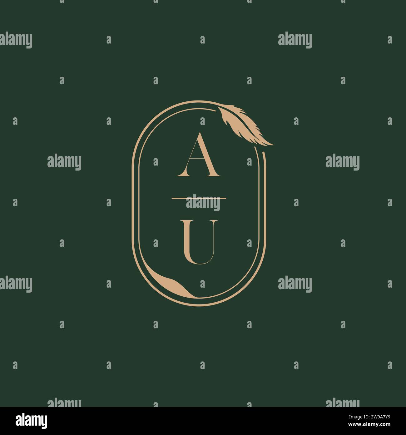 AU feather concept wedding monogram logo design ideas as inspiration Stock Vector