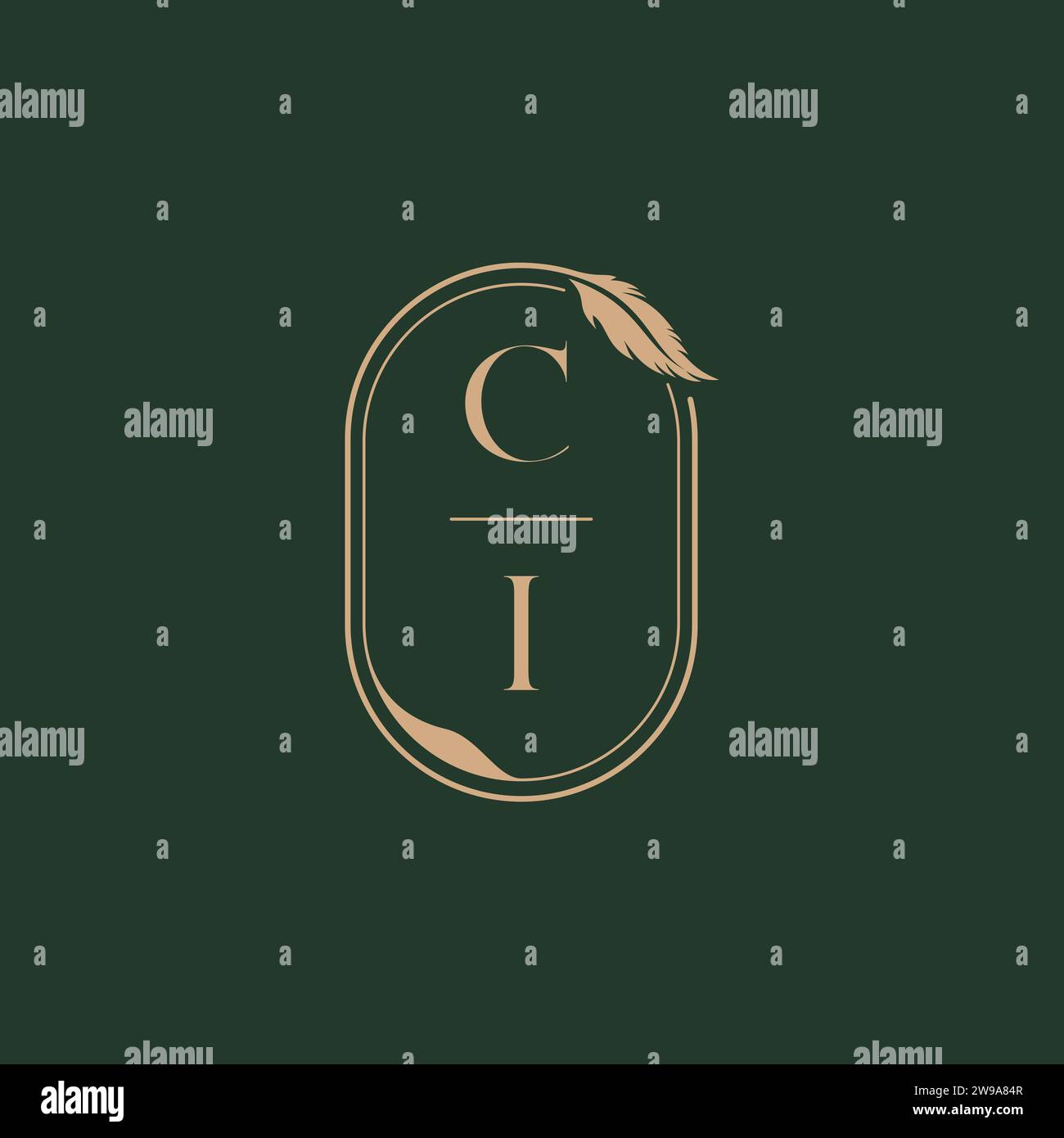 CI feather concept wedding monogram logo design ideas as inspiration Stock Vector
