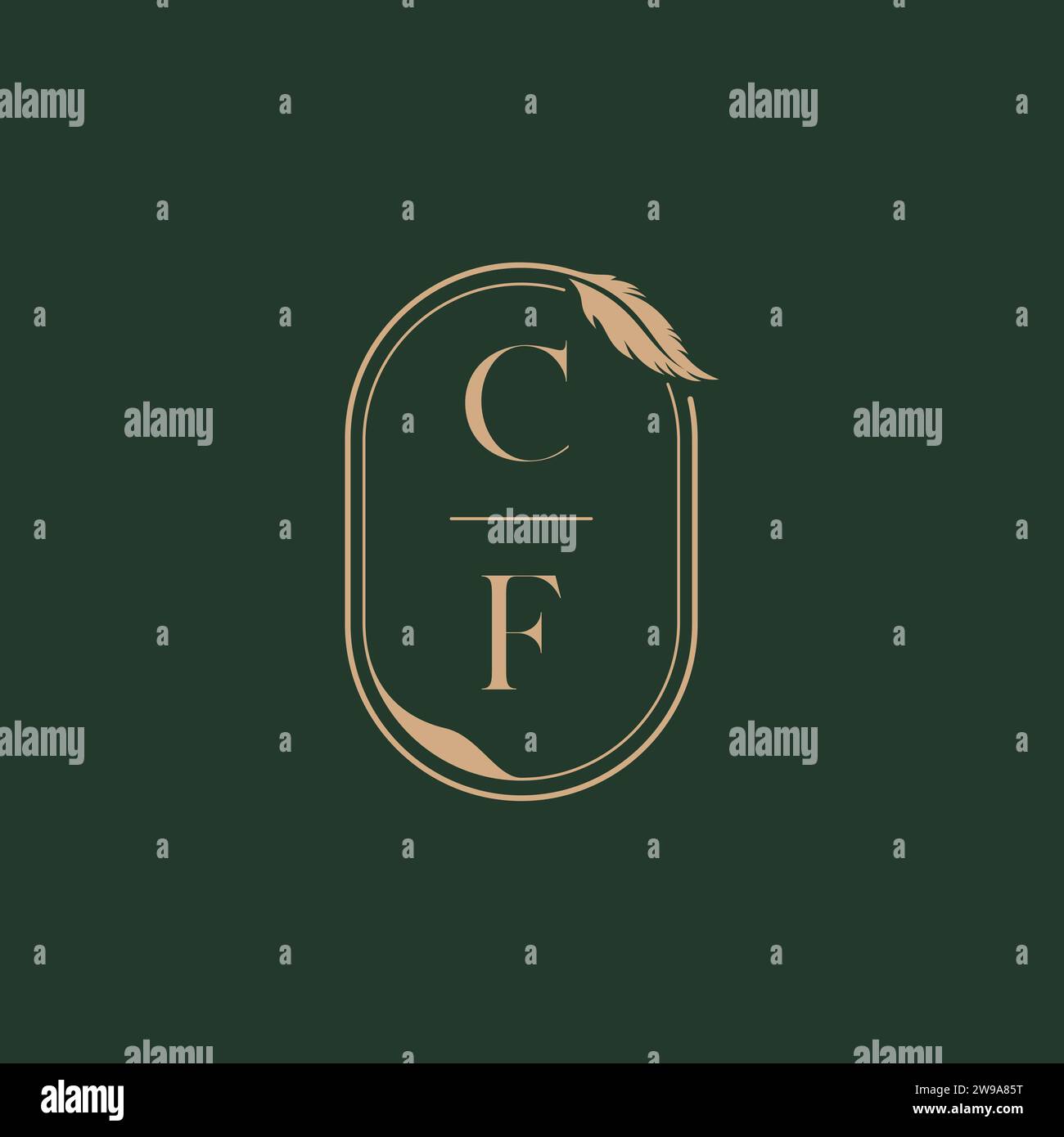 CF feather concept wedding monogram logo design ideas as inspiration Stock Vector