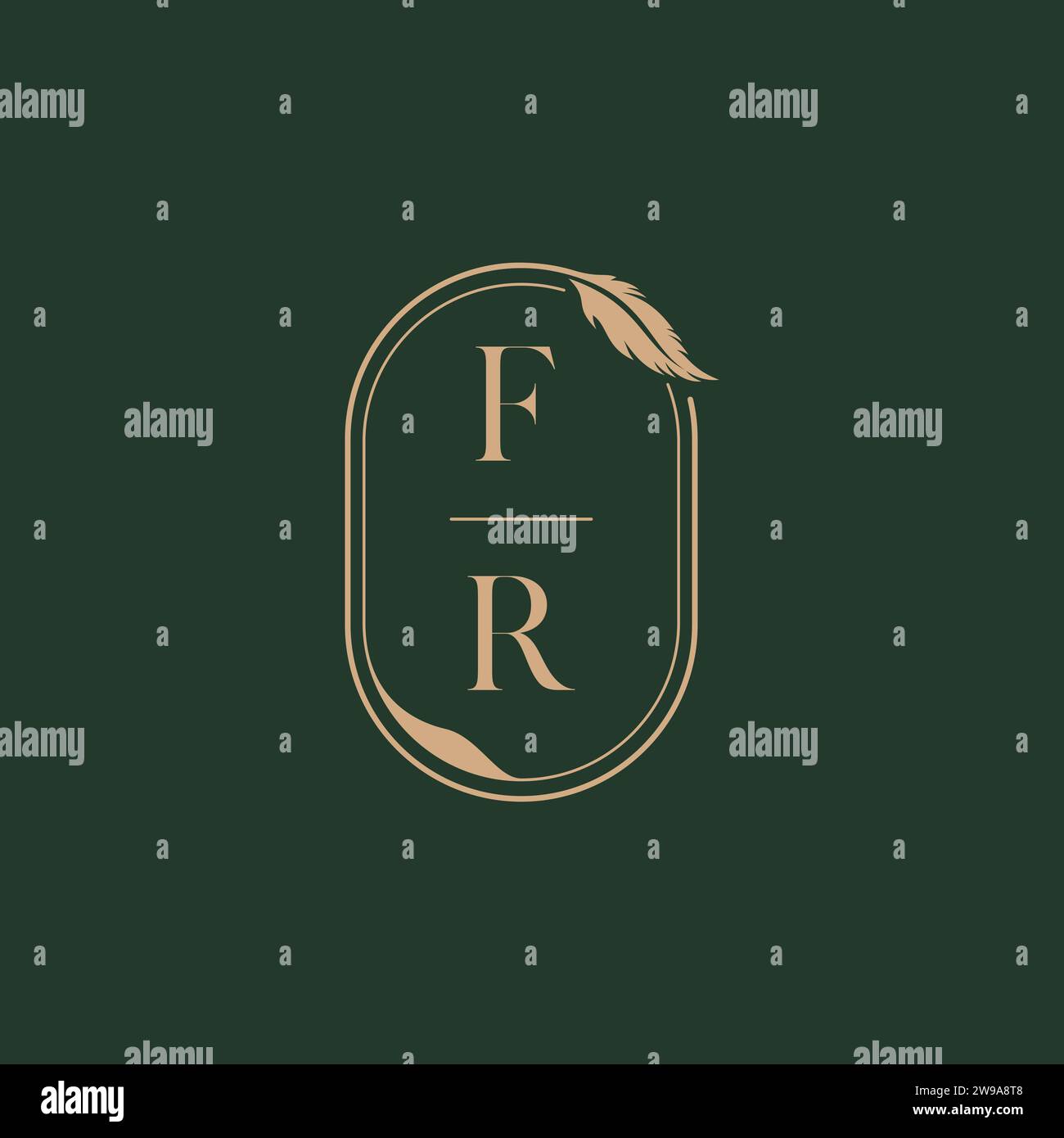 FR feather concept wedding monogram logo design ideas as inspiration Stock Vector