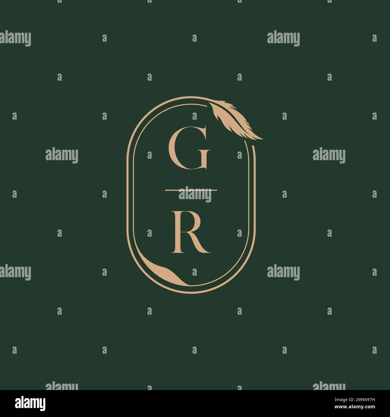 GR feather concept wedding monogram logo design ideas as inspiration Stock Vector