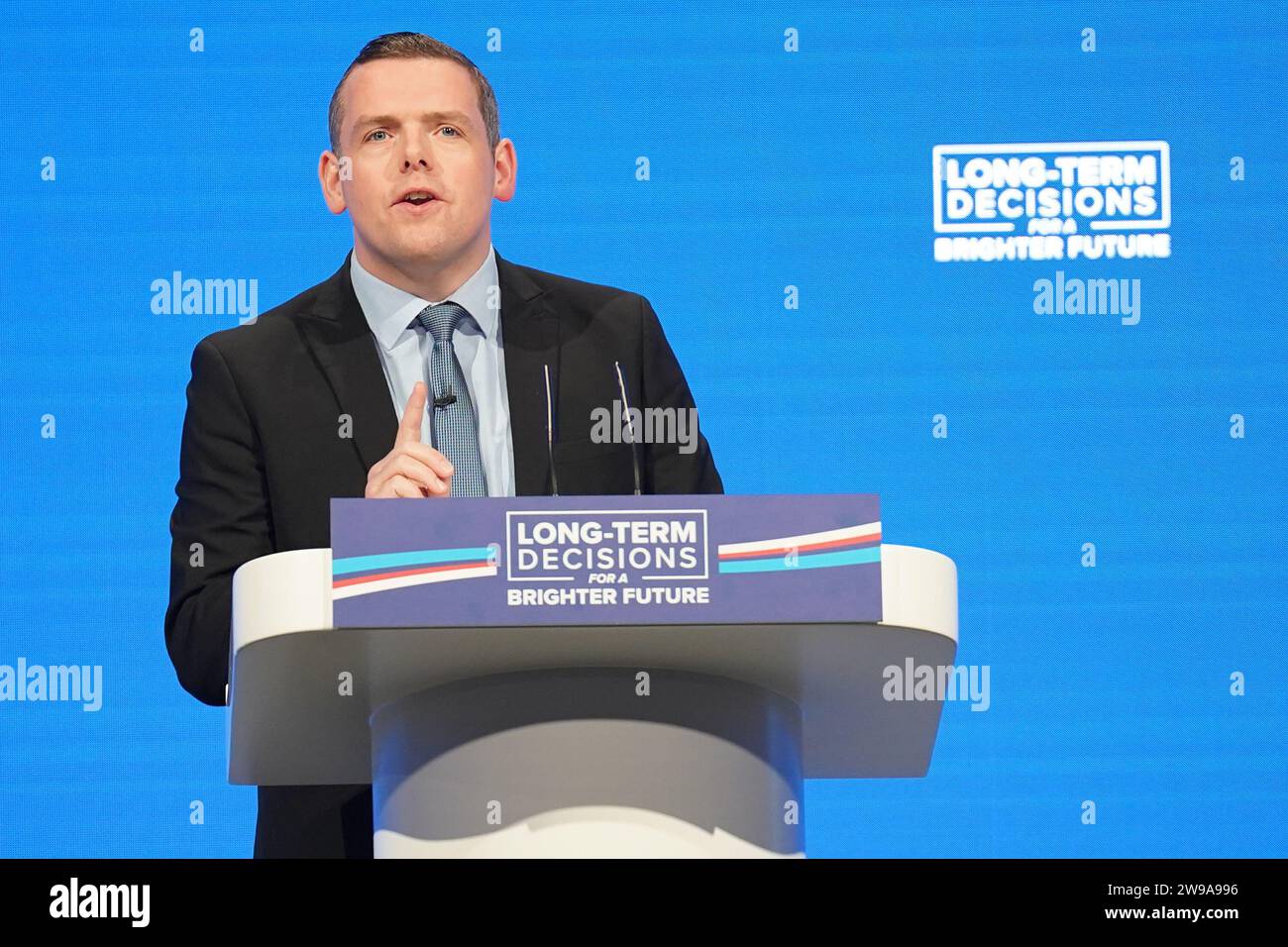 File photo dated 1/10/2023 of Scottish Conservative leader Douglas Ross who has said voters will develop their opinions closer to the general election, as his party lags behind in the polls. The next vote is expected in the coming 12 months, with the Tories struggling behind Labour, according to recent studies, for the past few years. Issue date: Tuesday December 26, 2023. Stock Photo