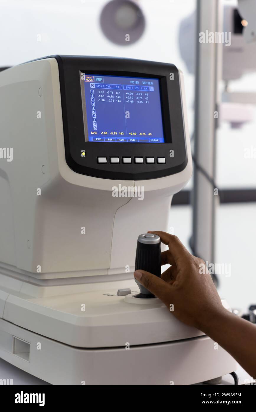 Keratometer modern optical equipment to test eyes at the doctor