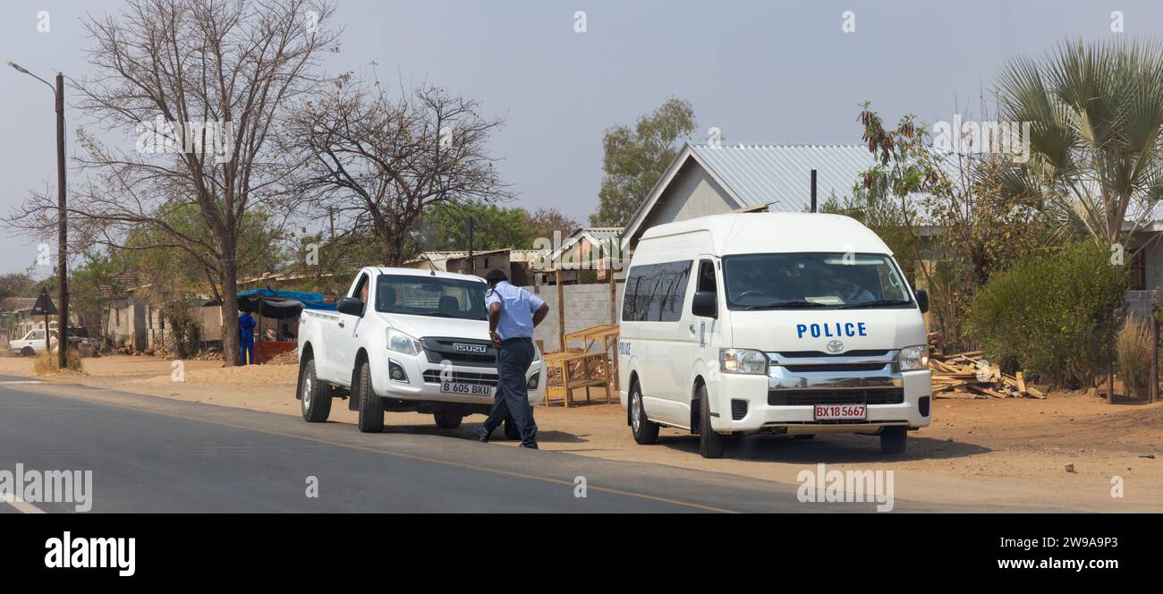 Gaborone, Botswana, 9.18.2023 botswana police car and officer on the