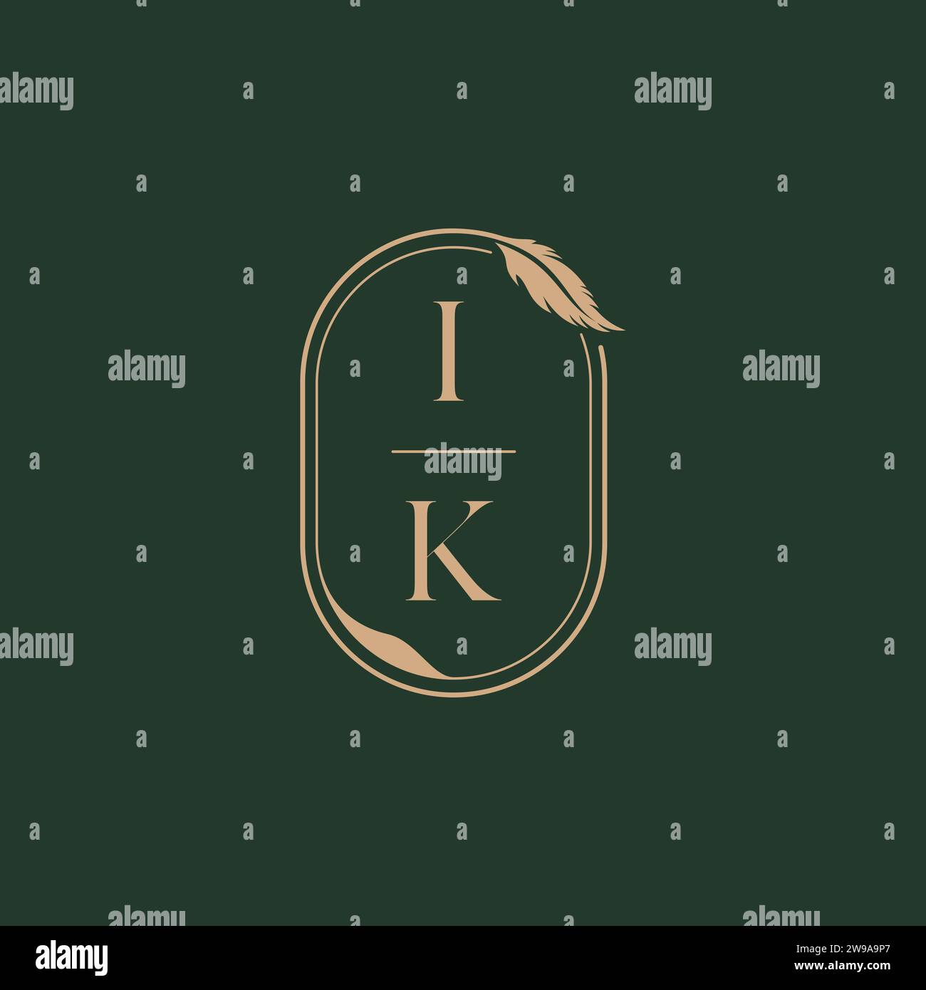 IK feather concept wedding monogram logo design ideas as inspiration Stock Vector