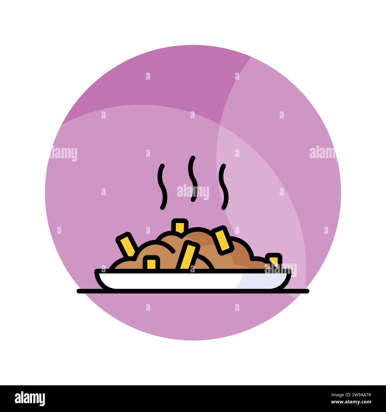 Poutine icon traditional quebec meal with french fries gravy and cheese curds, Vector illustration isolated on white background Stock Vector