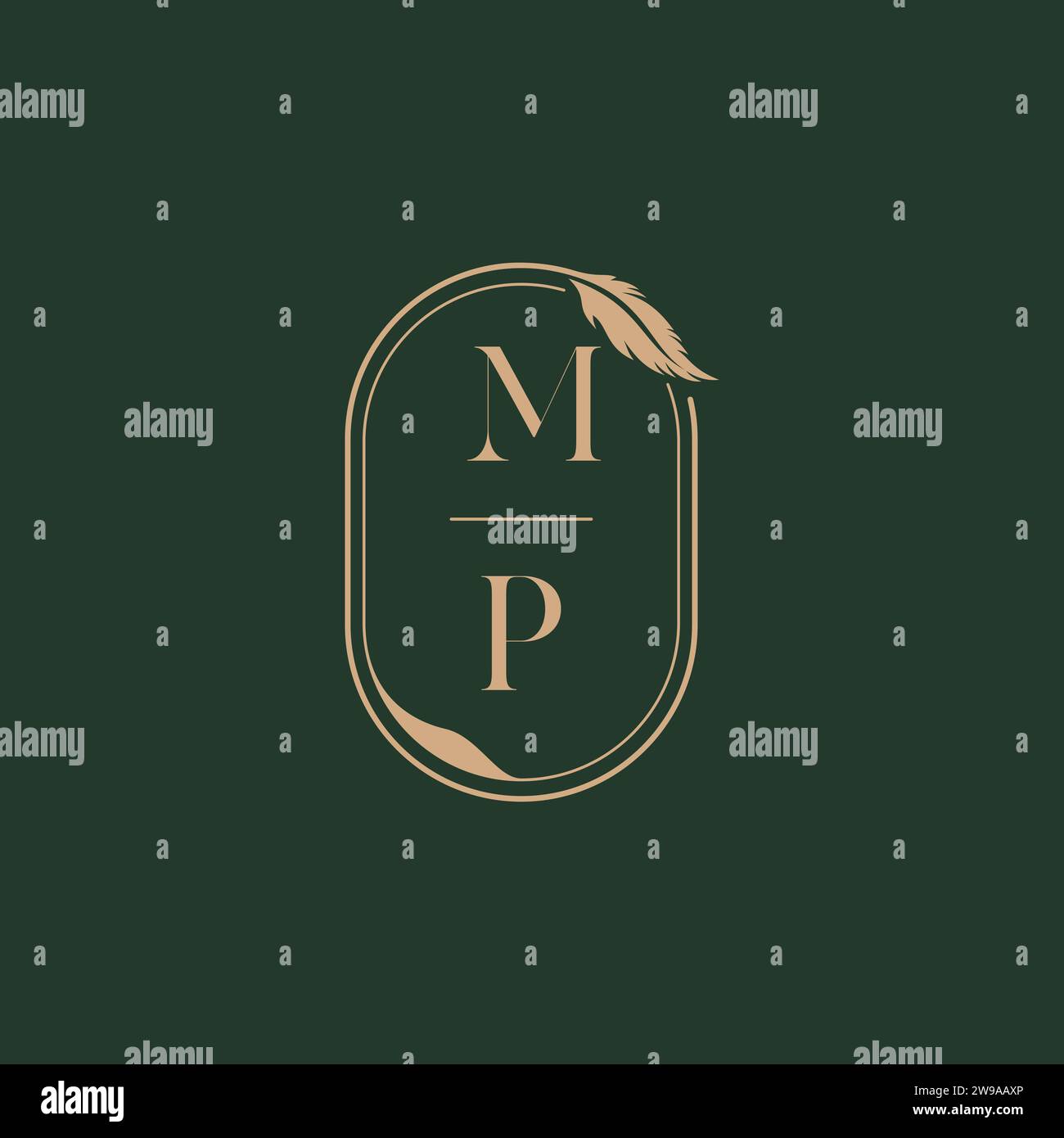 MP feather concept wedding monogram logo design ideas as inspiration Stock Vector