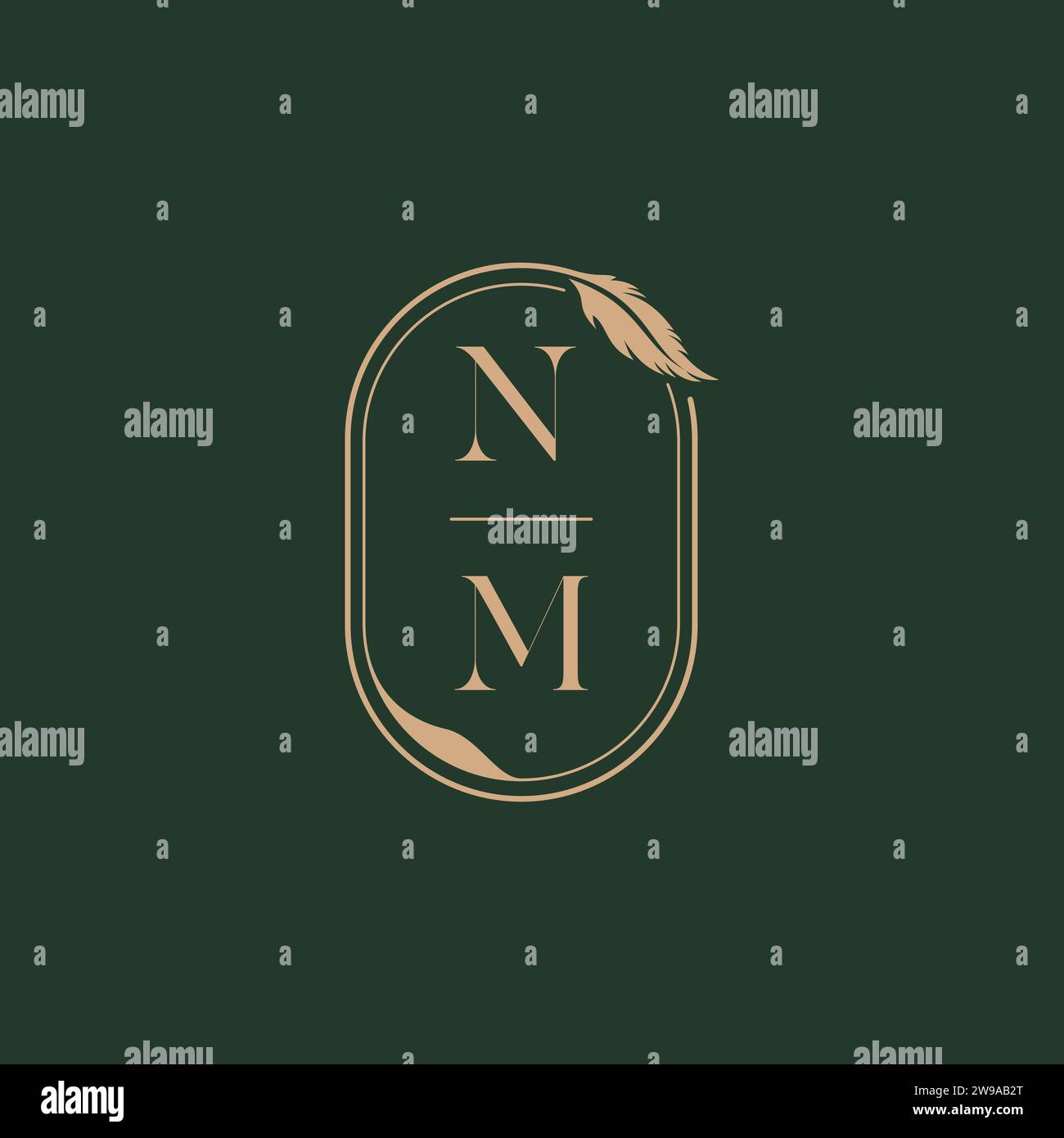 NM feather concept wedding monogram logo design ideas as inspiration Stock Vector