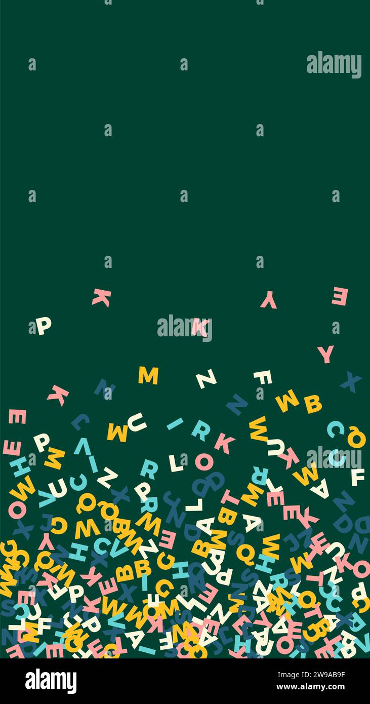 Foreign Language Lettering Falling letters of English language. Pastel flying words of Latin ...