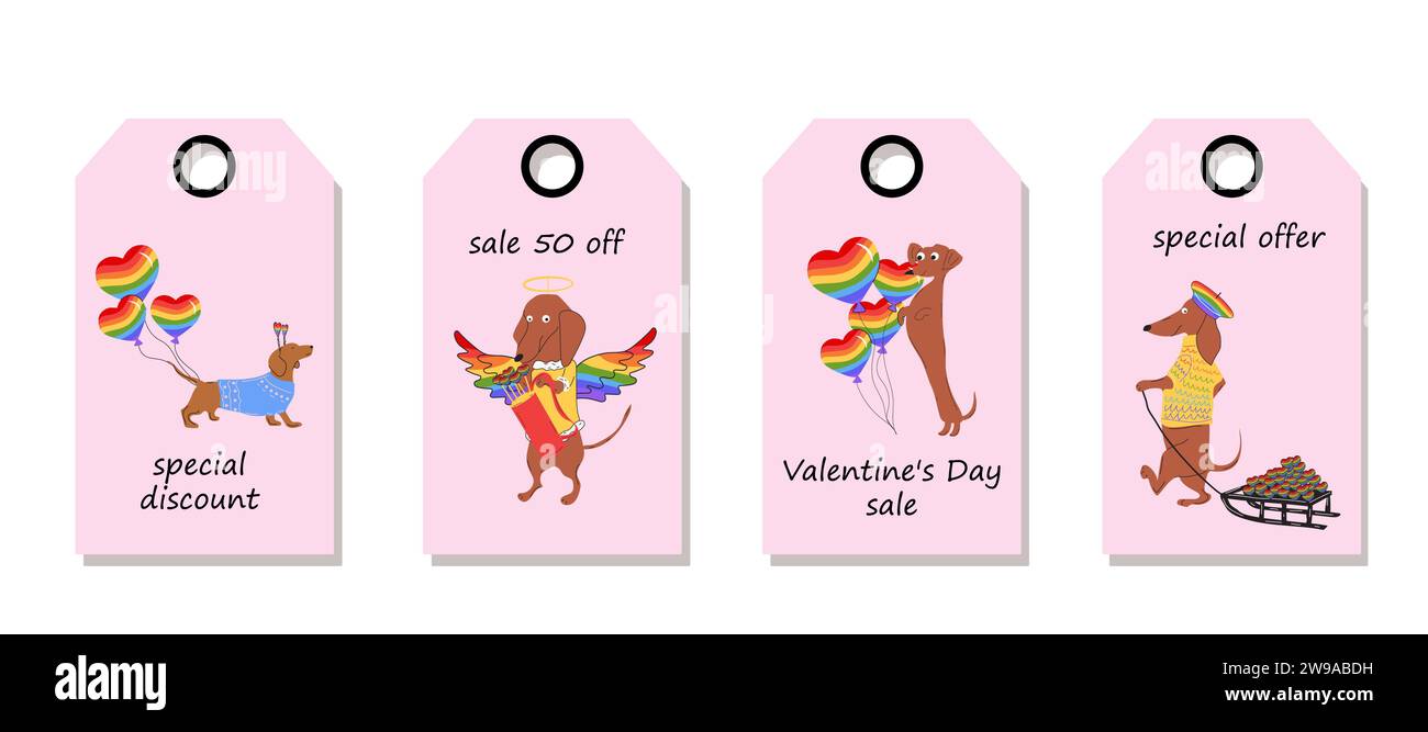 Vector set of discount price tags. Labels with Dachshunds dogs pulls a ...