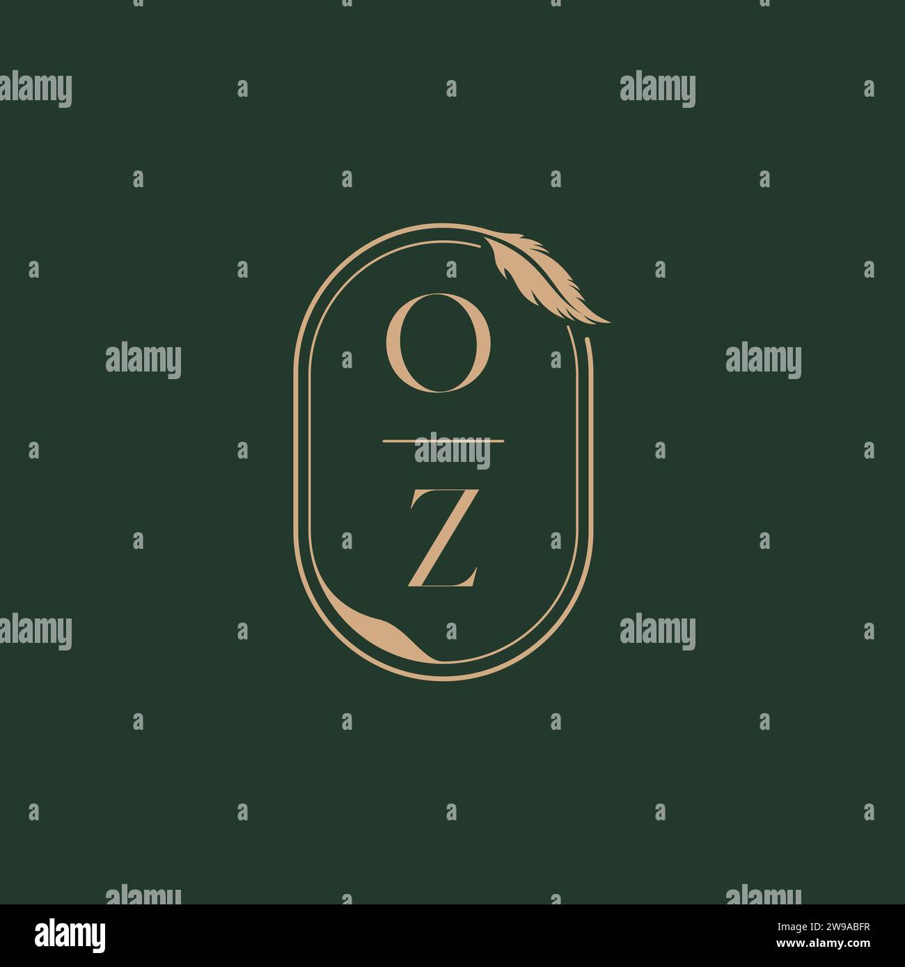 OZ feather concept wedding monogram logo design ideas as inspiration Stock Vector