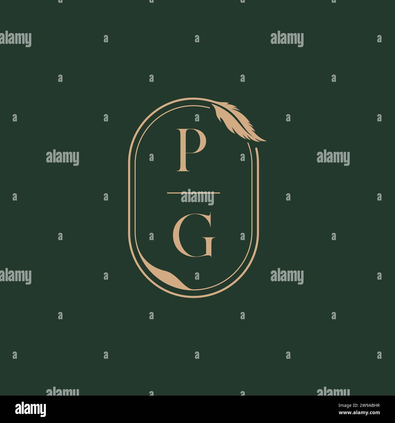 PG feather concept wedding monogram logo design ideas as inspiration Stock Vector