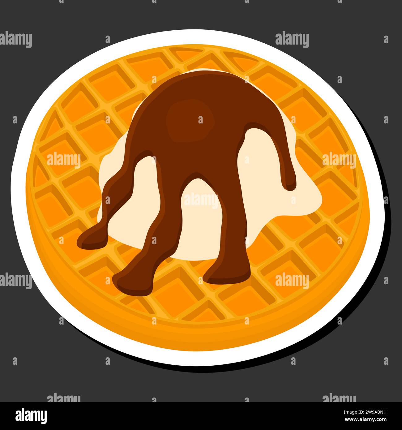 Illustration on theme ice cream on waffle with cell, dessert appetizing