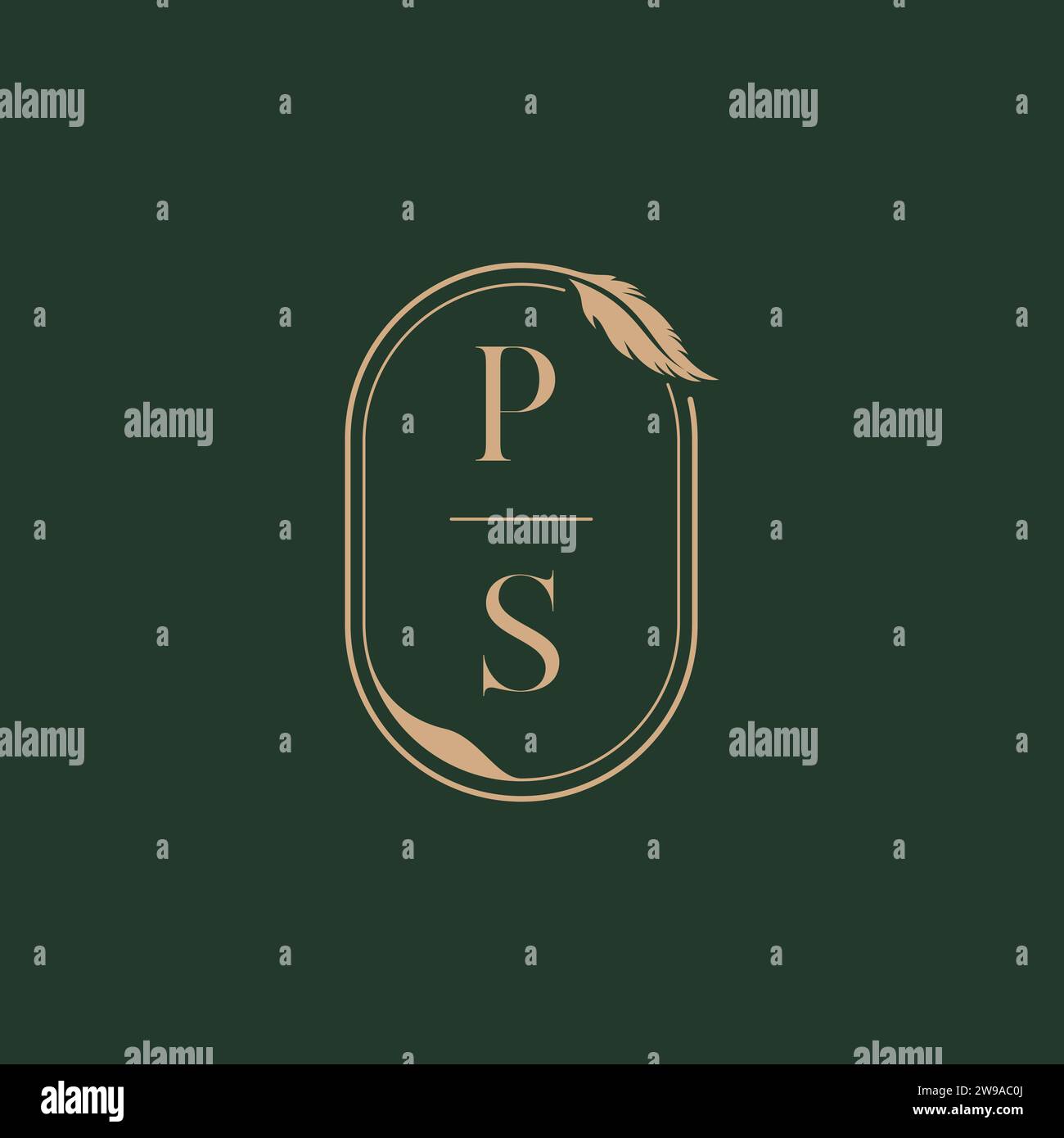 PS feather concept wedding monogram logo design ideas as inspiration Stock Vector
