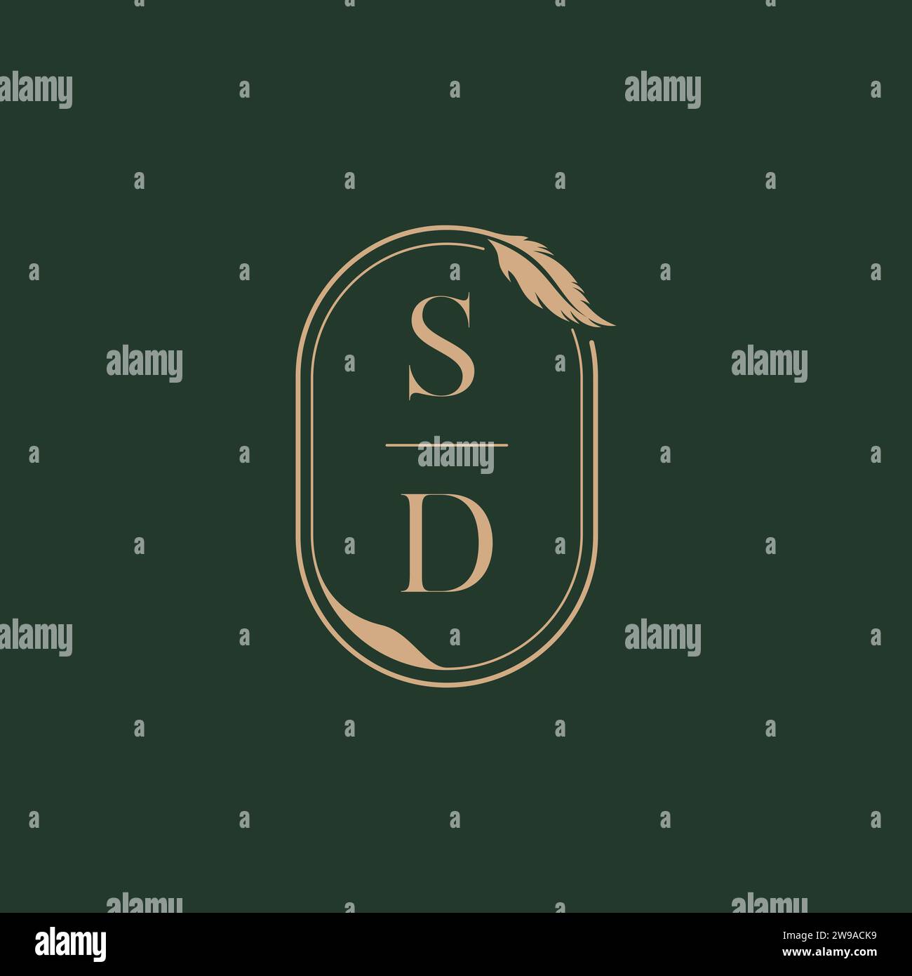 SD feather concept wedding monogram logo design ideas as inspiration Stock Vector